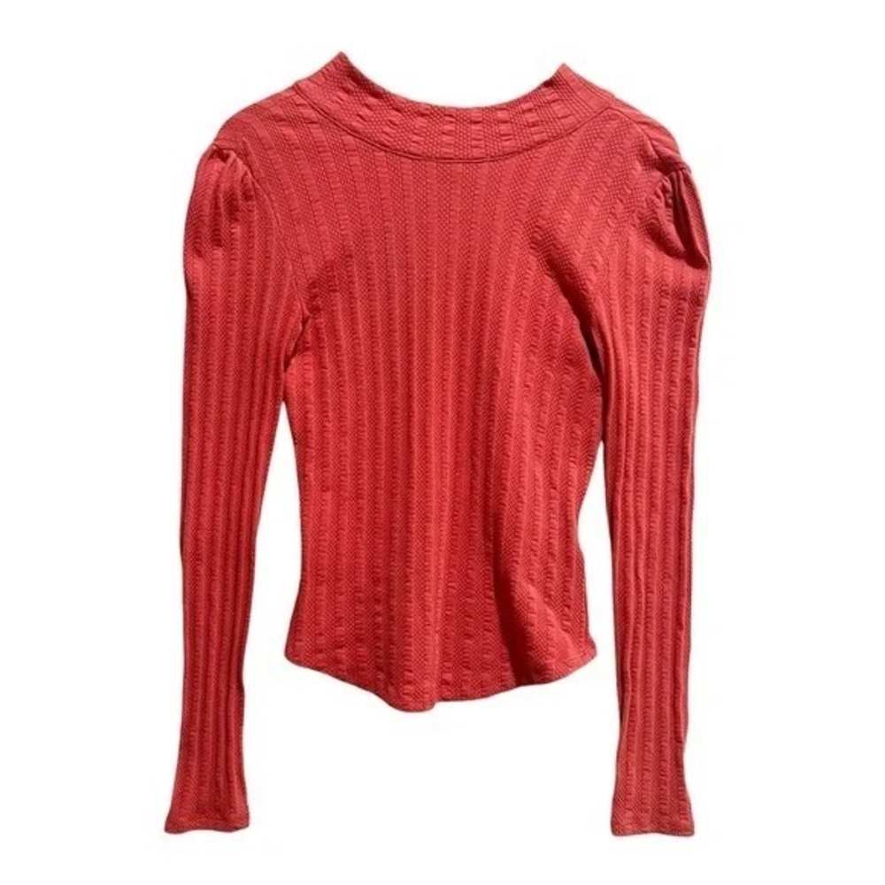 Free People Red Open Back Scarf Tie Long Sleeve Top S Mock Neck Boho Festival - Picture 10 of 11
